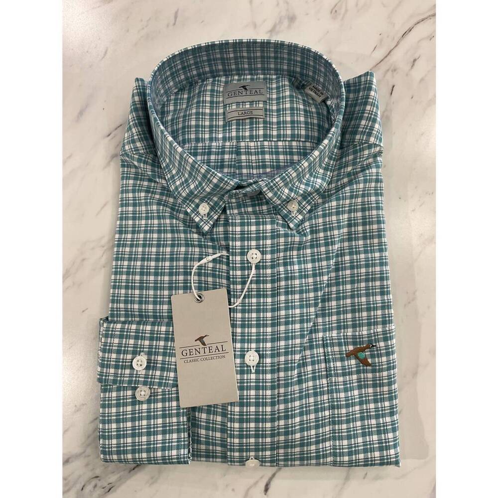 NEW GENTEAL men's breneman cotton blend sport shirt in steelwave